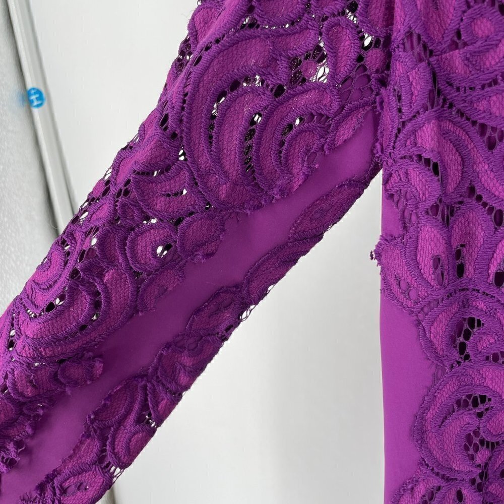 SALE Elie Tahari Bellamy Purple Lace Long-Sleeve Cocktail Party Sheath Dress 8 - Picture 6 of 10